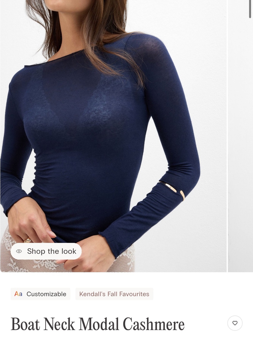 Intimissi Boat Neck Modal Cashmere Long Sleeve Top - Navy